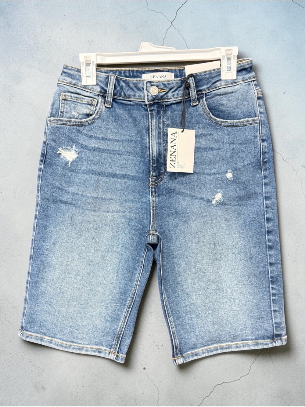 Zenana Outfitters Light Blue Distressed Denim Jean Shorts